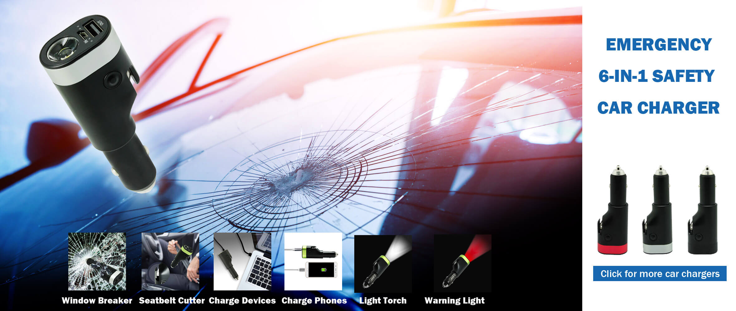 6-in-1 Safety Car Charger Banner