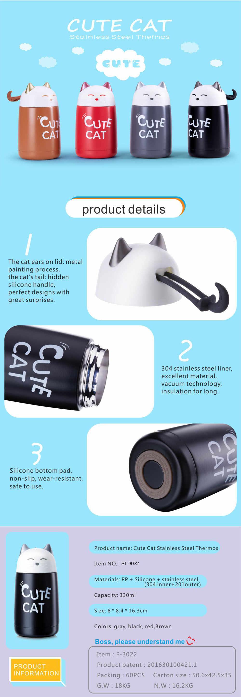 Cute cat stainless steel thermos mic8