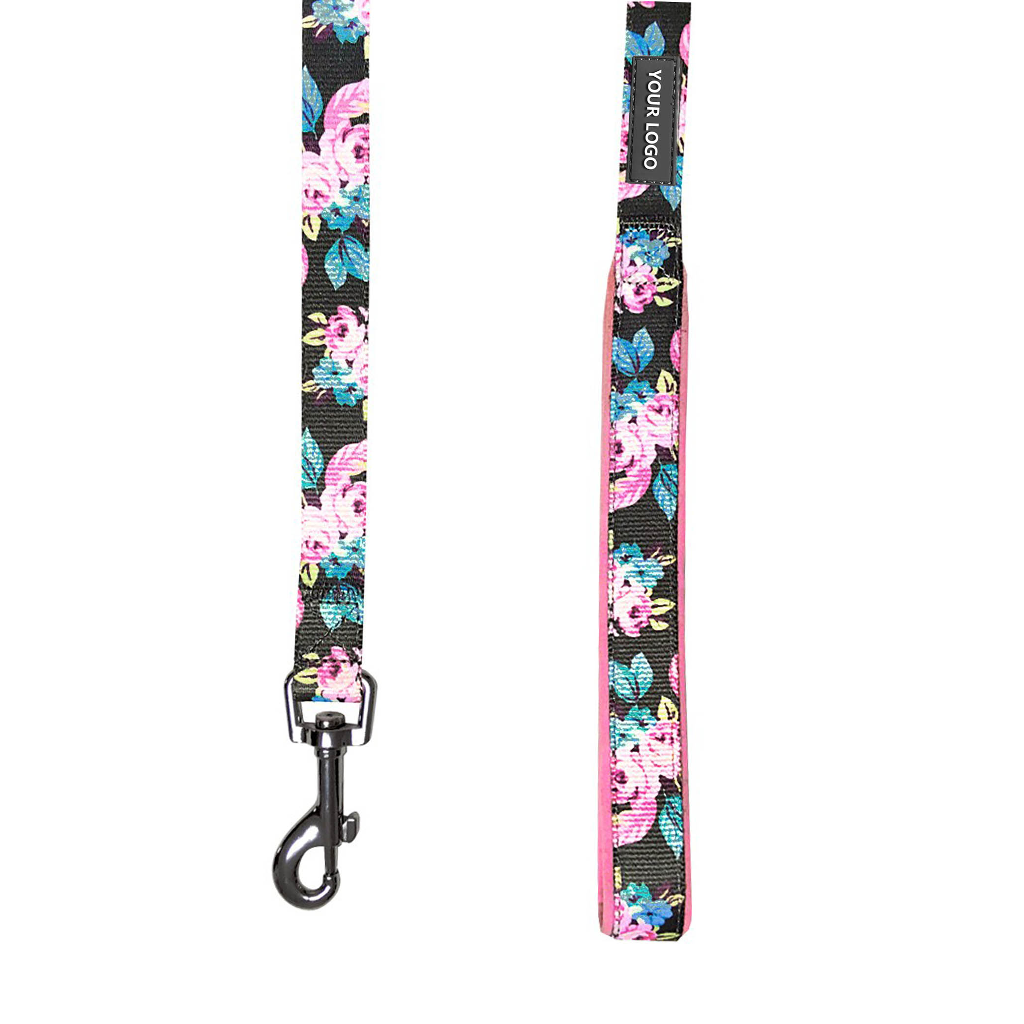 Summer Welcoming Rose Flower Print Girly Dog Leash with Neoprene Padded Handle