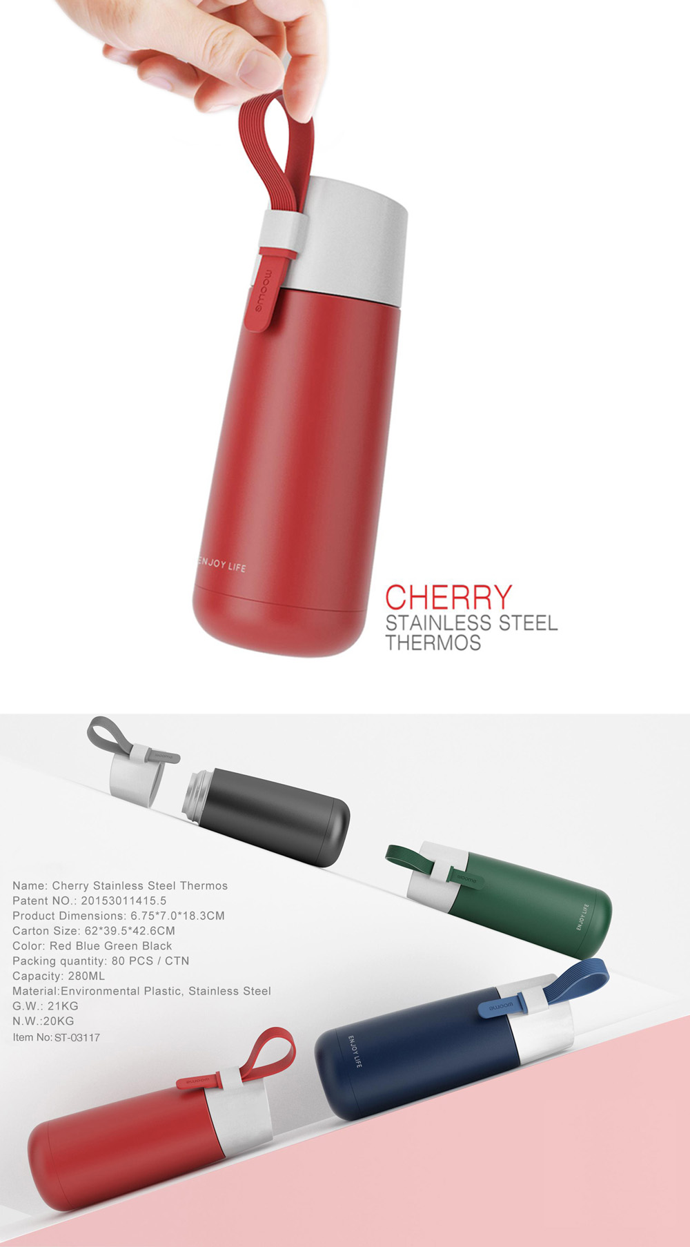 Cherry stainless steel thermos mic3